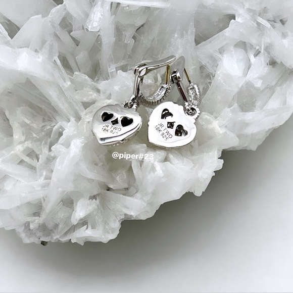 Judith Ripka Sterling Silver 18K Gold JR TWO Diamond Heart Romance Drop Earrings - Picture 8 of 10